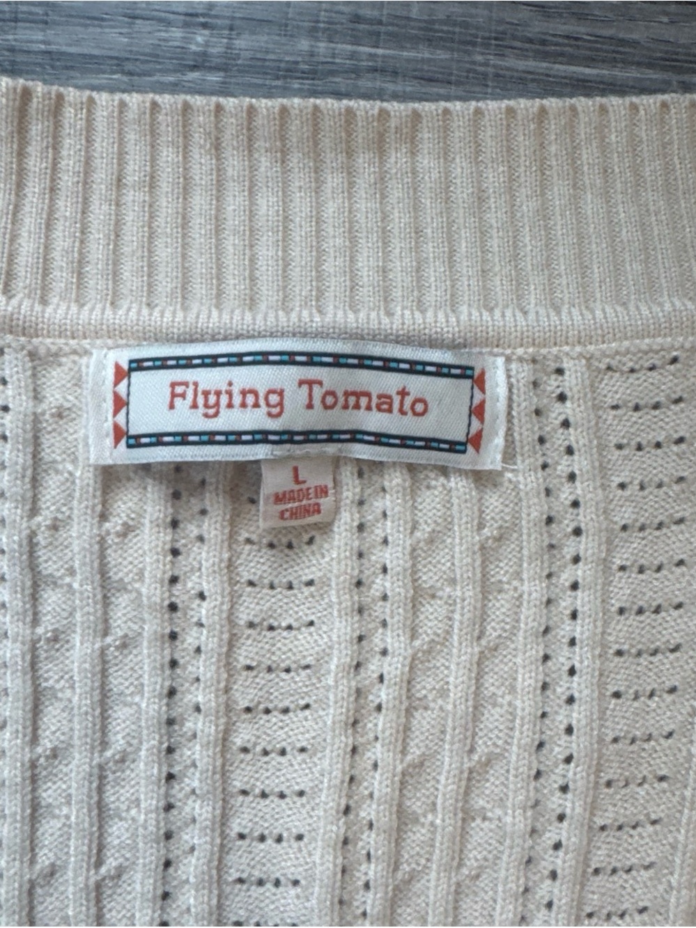 Flying Tomato Cream Ruffle Cable-Knit Button Cardigan - Picture 2 of 3